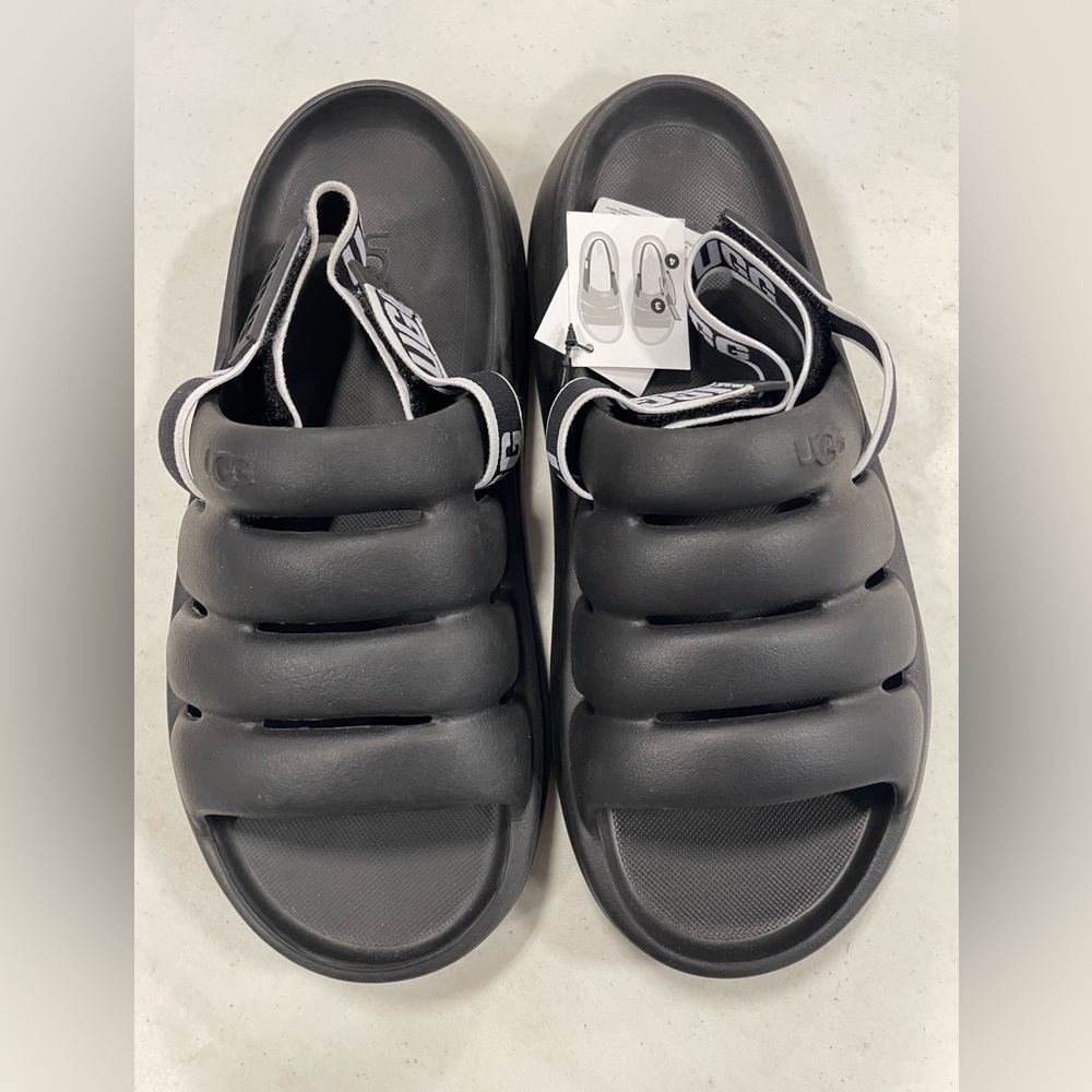 New UGG Women Black Puffer Slide Sandals